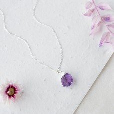 Natural Amethyst Necklace - Silver Dipped Crystal Pendant