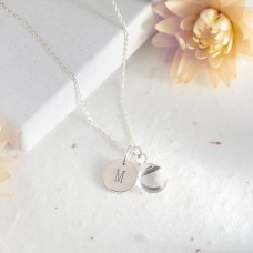 Sterling Silver Clear Quartz Necklace - Teardrop Gem with Personalised Initial