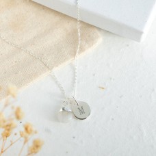 Sterling Silver Rainbow Moonstone Necklace - Teardrop Gem with Personalised Initial