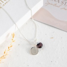 Sterling Silver Ruby Necklace - Teardrop Gem with Personalised Initial