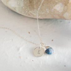 Sterling Silver Tanzanite Necklace - Teardrop Gem with Personalised Initial