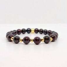 Garnet Gemstone Bracelet - 8mm Beads with Gold Accents for Passion & Strength