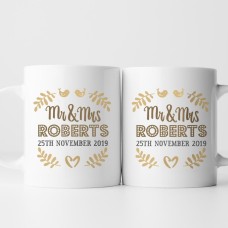 Personalised Mr and Mrs Love Birds Mug Set