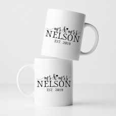 Personalised Mr and Mrs Scripted Heart Mug Set