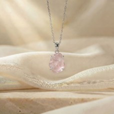 Raw Rose Quartz Sterling Silver Necklace