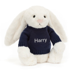 Bashful Cream Bunny with Personalized Navy Jumper