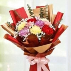 12 Mixed Color Carnation with Baby Breath Hand bouquet