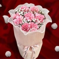 8 Pink Carnation With baby's Breath Flowers Standing Bouquet