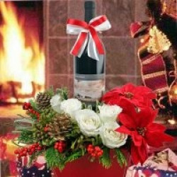 Red wine & White Roses Basket Arrangement