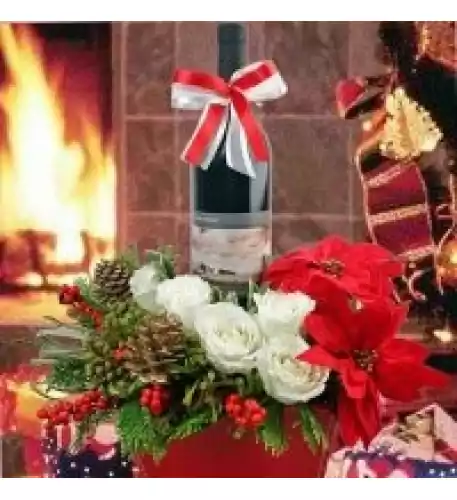 Red wine & White Roses Basket Arrangement