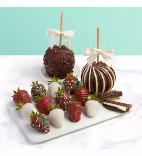 12 Christmas Dipped Berries with 2 Dark & White Dipped Caramel Apples