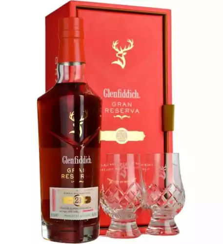 Glenfiddich 21 Year Old Reserva Rum Cask Finish Single Malt Whisky 70cl + 2 FREE Glasses