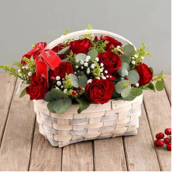 24 Pcs. Red Roses in Basket for Christma