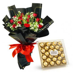 12 Red Roses with 24 pcs Ferrero chocolate