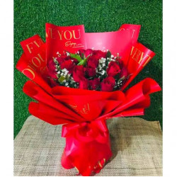 24 Red Roses in Red Bouquet