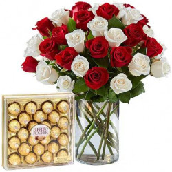 36 Red & White Roses vase with 24 pcs Ferrero Chocolate#14