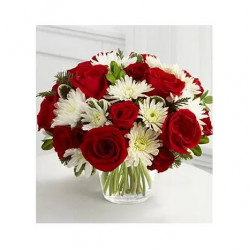 15 Rich red roses with 12 white chrysanthemums#19