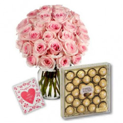 36 Pink Roses Vase with 24pcs Ferrero Chocolate Box#28
