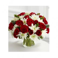 18 Rich red roses with 15 white chrysanthemums#29