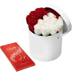 12 White & red Roses Box with Lindt Chocolate#45