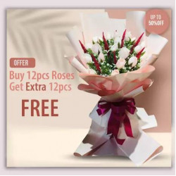 12 Peach Color Rose In Bouquet (Special Offer)