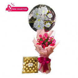 24 Hot Pink Rose Bouquet with Chocolate and Balloon