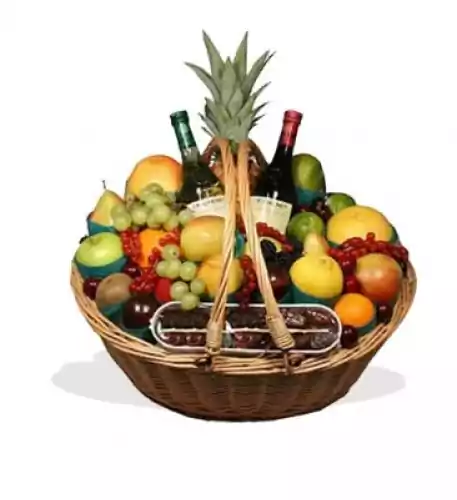 Fruit Basket With Red And White Wine