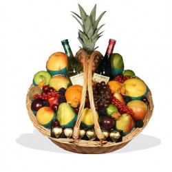 Fruit Basket With Wine And Chocolates Fruit Basket With Wine And Chocolates