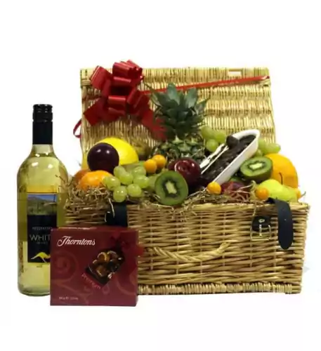 Fruit Hamper With Wine And Chocolates