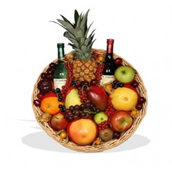 Fruit Tray With Red And White Wine