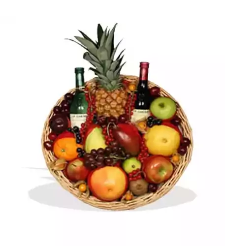 Fruit Tray With Red And White Wine