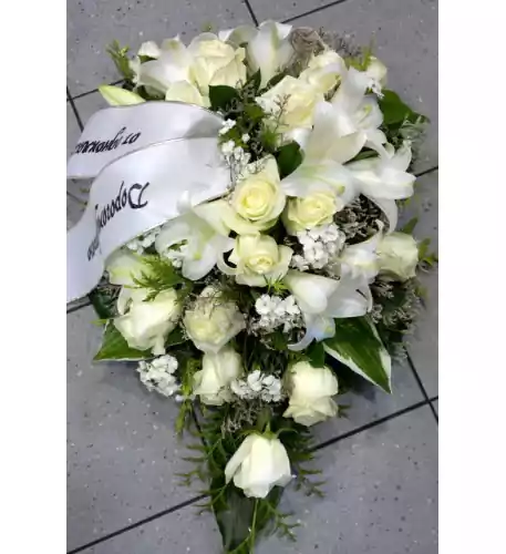 Funeral arrangement: white Lilys and Roses