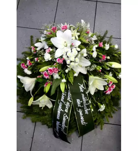 Wreath with White Lilys and Pink Spray Carnations