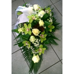 Funeral arrangement: white roses and orchids