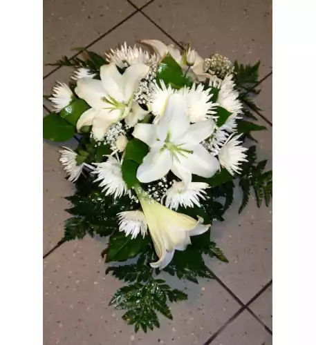 Funeral arrangement - white lilys and chrysanthemums