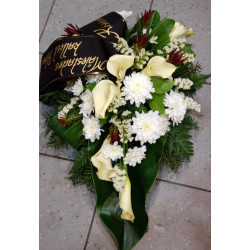 Funeral arrangement - white callas and chrysanthemums
