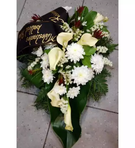Funeral arrangement - white callas and chrysanthemums