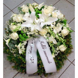 Wreath: white and green Lilys, Roses, Callas, etc.