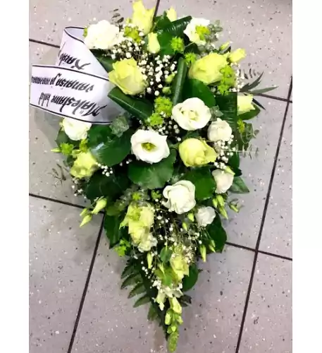 Funeral arrangement - green roses and white chestnut