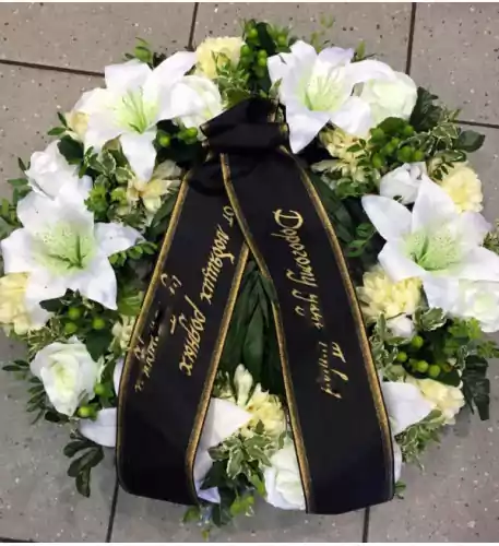 Funeral wreath with artificial flowers