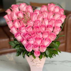'Love you More' Heart Shaped Roses Vase