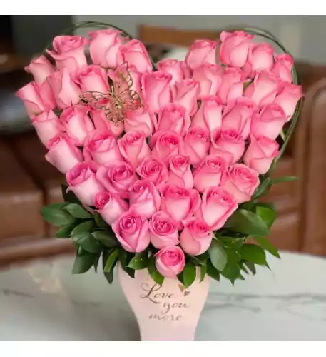 'Love you More' Heart Shaped Roses Vase