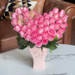 'Love you More' Heart Shaped Roses Vase