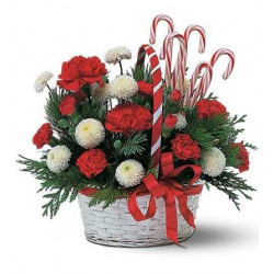 'Christmas Greetings' White Flower Basket