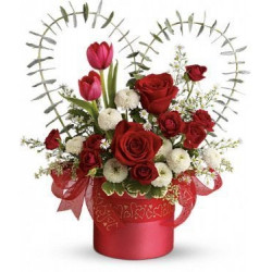 'With Love' Red Roses & Tulips Flower Arrangement