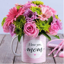 'I love you Mom' Flowers in a Gift Mug
