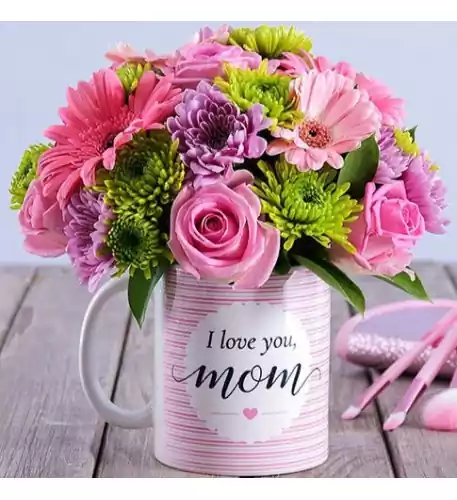 'I love you Mom' Flowers in a Gift Mug