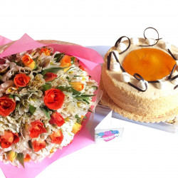 12 Korean Roses Lilies bouquet & Dulce de Leche Cake