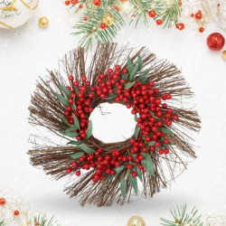 9213-12 XMAS DECO - YULE RED HOLLIES STRAW WREATH [SFXACC] 60CM 1PC/OPP