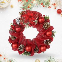 6526-5 XMAS DECO - YULE RED MESH WEAVE WREATH 40CM [SFXACC] 40CM
